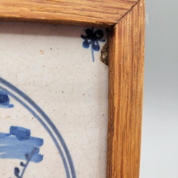 Antique Delft Tiles in Wood Frames 1800's Set of 2 - Picture 8 of 9